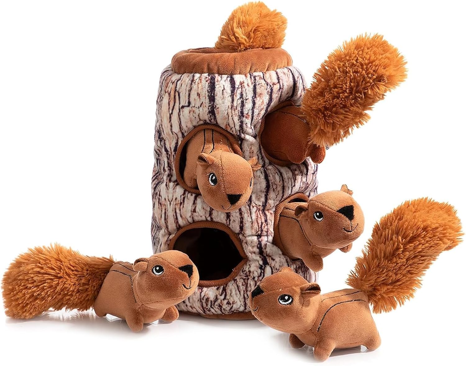 Hide and Seek Squeaky Dog Toy, Designed Interactive Puzzle Plush Stuffed Puppy Toy, Squirrel