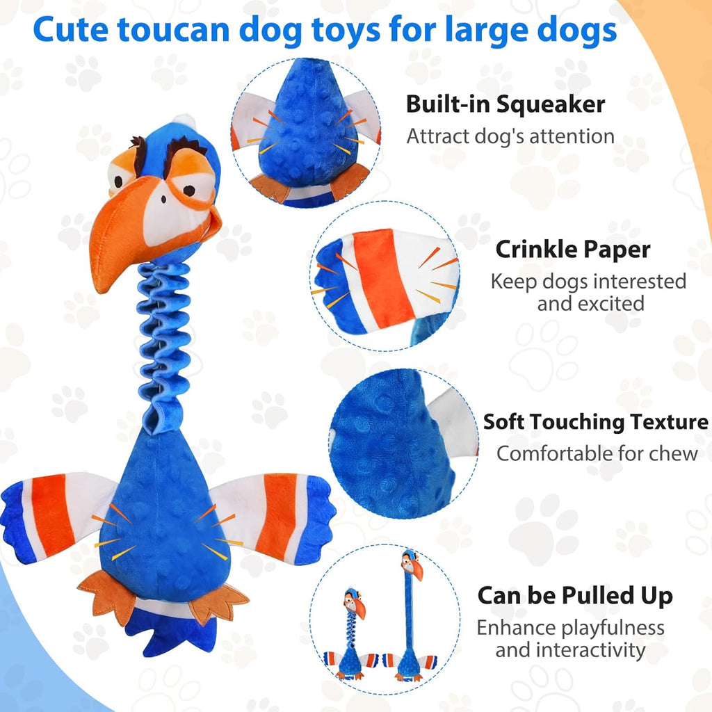 Squeaky Dog Toys for Large Dogs, Tough Tug of War Puppy Toy, Cute Animal Design Plush Dog Toys with Crinkle Paper, Dog Chew Toys for Small, Medium and Large Dogs