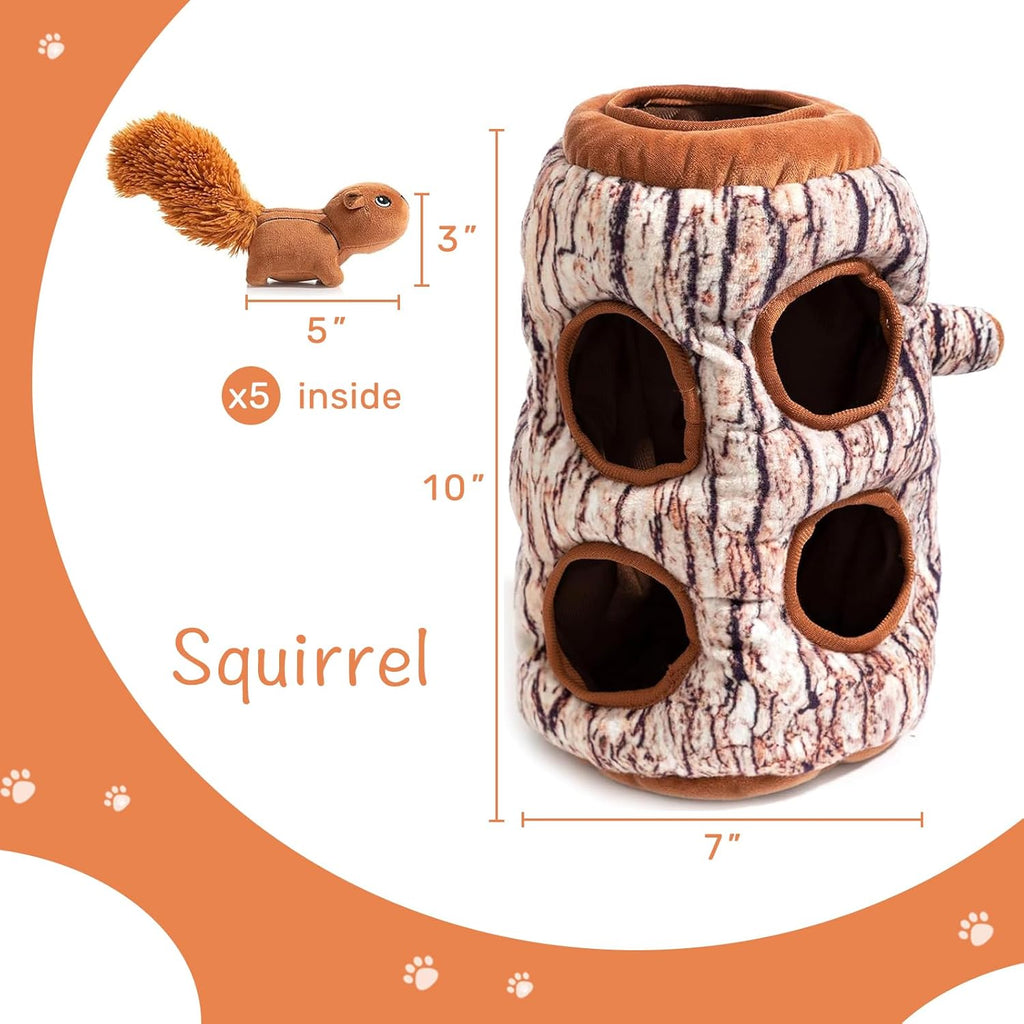 Hide and Seek Squeaky Dog Toy, Designed Interactive Puzzle Plush Stuffed Puppy Toy, Squirrel