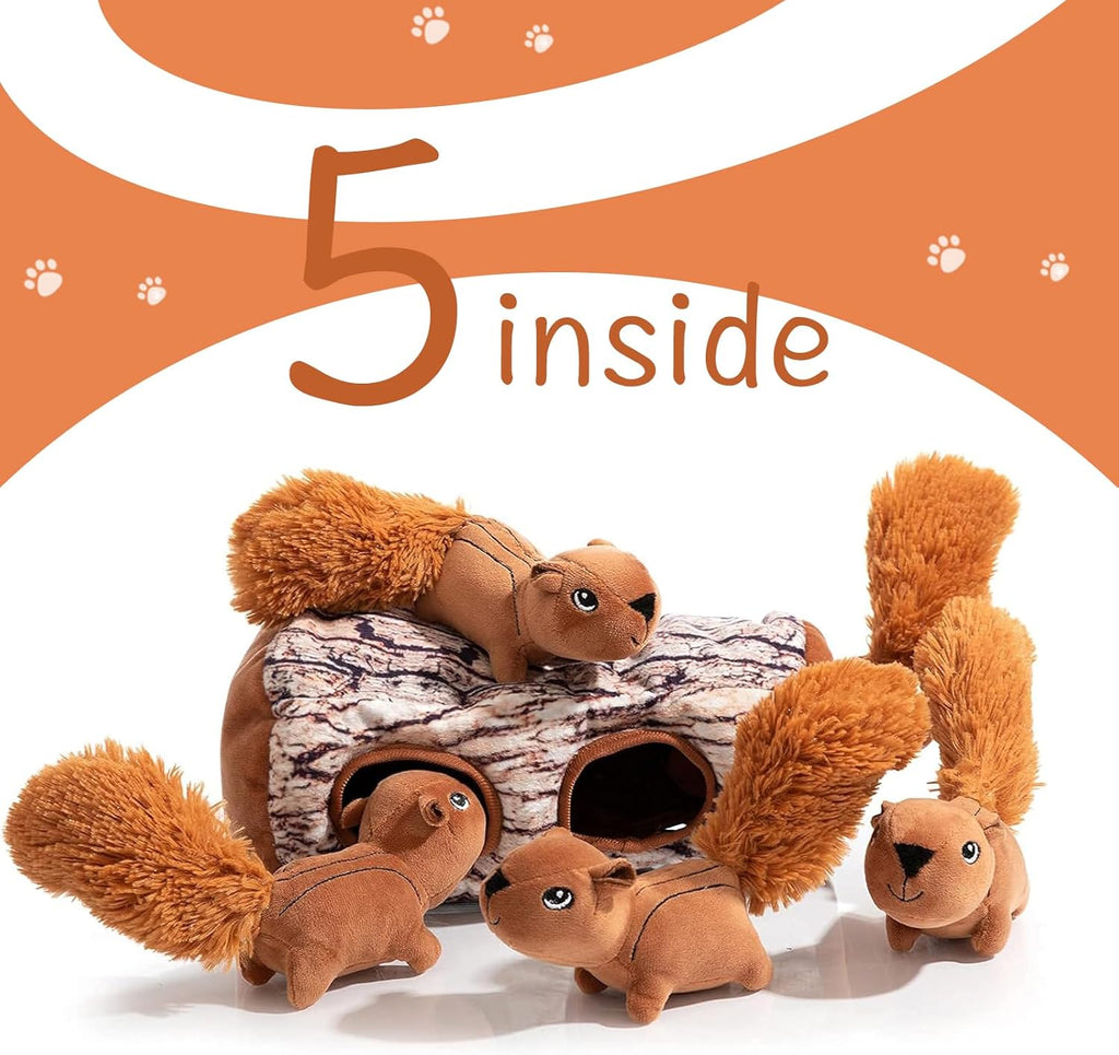 Hide and Seek Squeaky Dog Toy, Designed Interactive Puzzle Plush Stuffed Puppy Toy, Squirrel