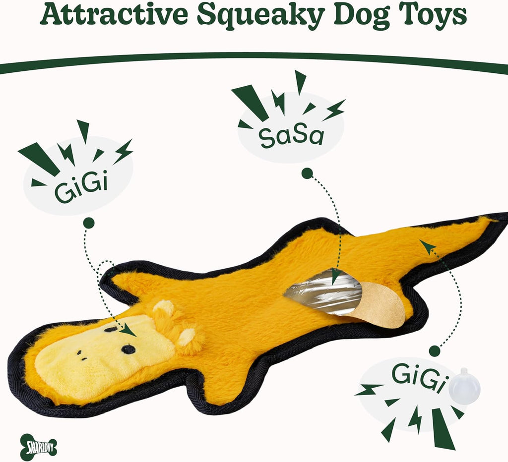 No Stuffing Dog Toys Crinkle Squeaky, Long Lasting Chews for Aggressive, Durable Plush Dog Puppy Chew Toys for Teething, with 6 Tough Layers for Small Medium Large Breed